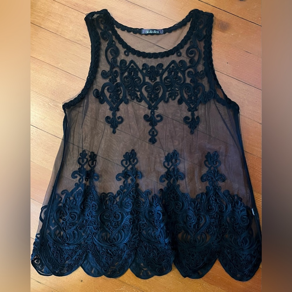 Ooh La La black lace sheer top size large